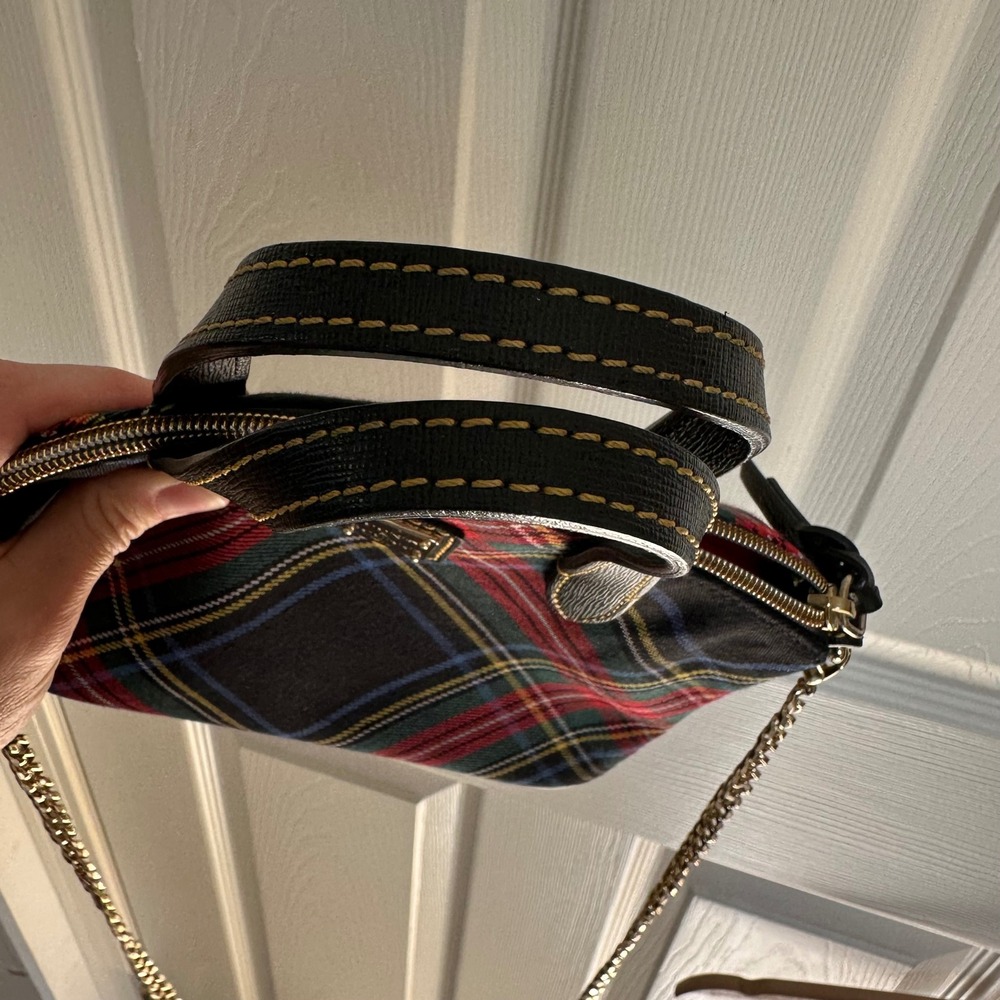 Dooney & Bourke Tartan Plaid Dome Satchel Crossbody Black Red Multi Gold Chain - Picture 11 of 16